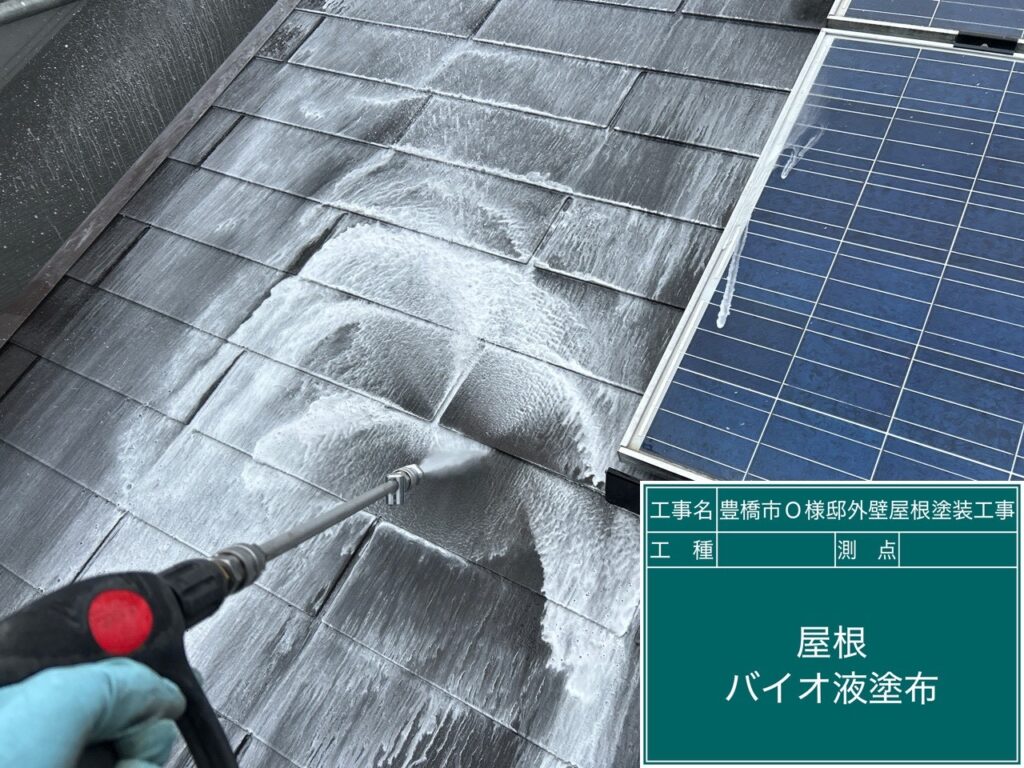 屋根バイオ液塗布