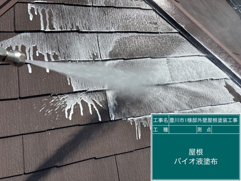屋根バイオ液塗布